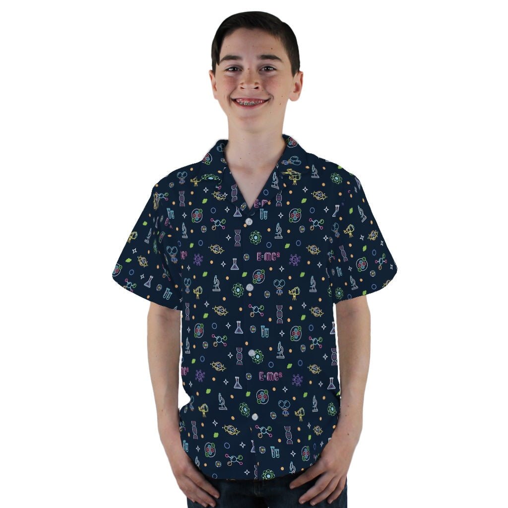 Science DNA Molecules Dark Navy Youth Hawaiian Shirt - YL - -