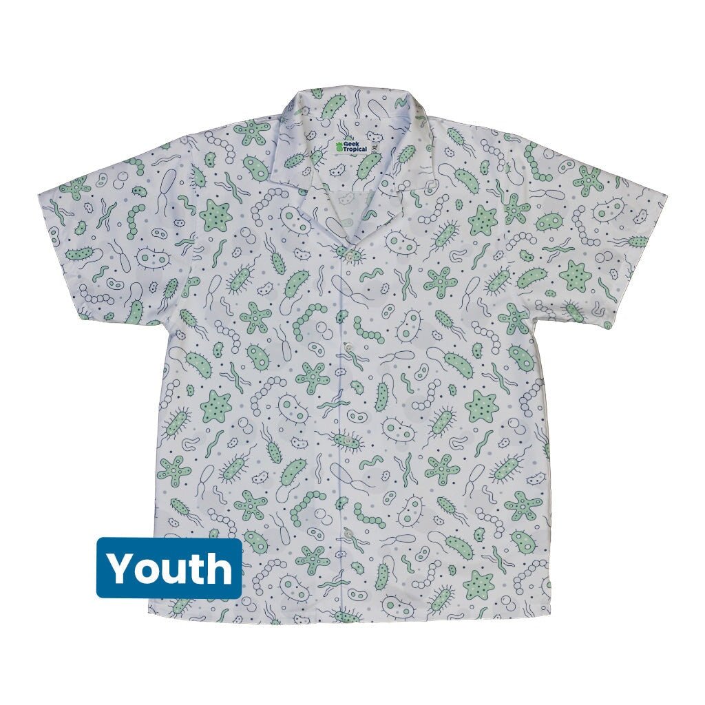 Science Green Microbes White Youth Hawaiian Shirt - YXS - -