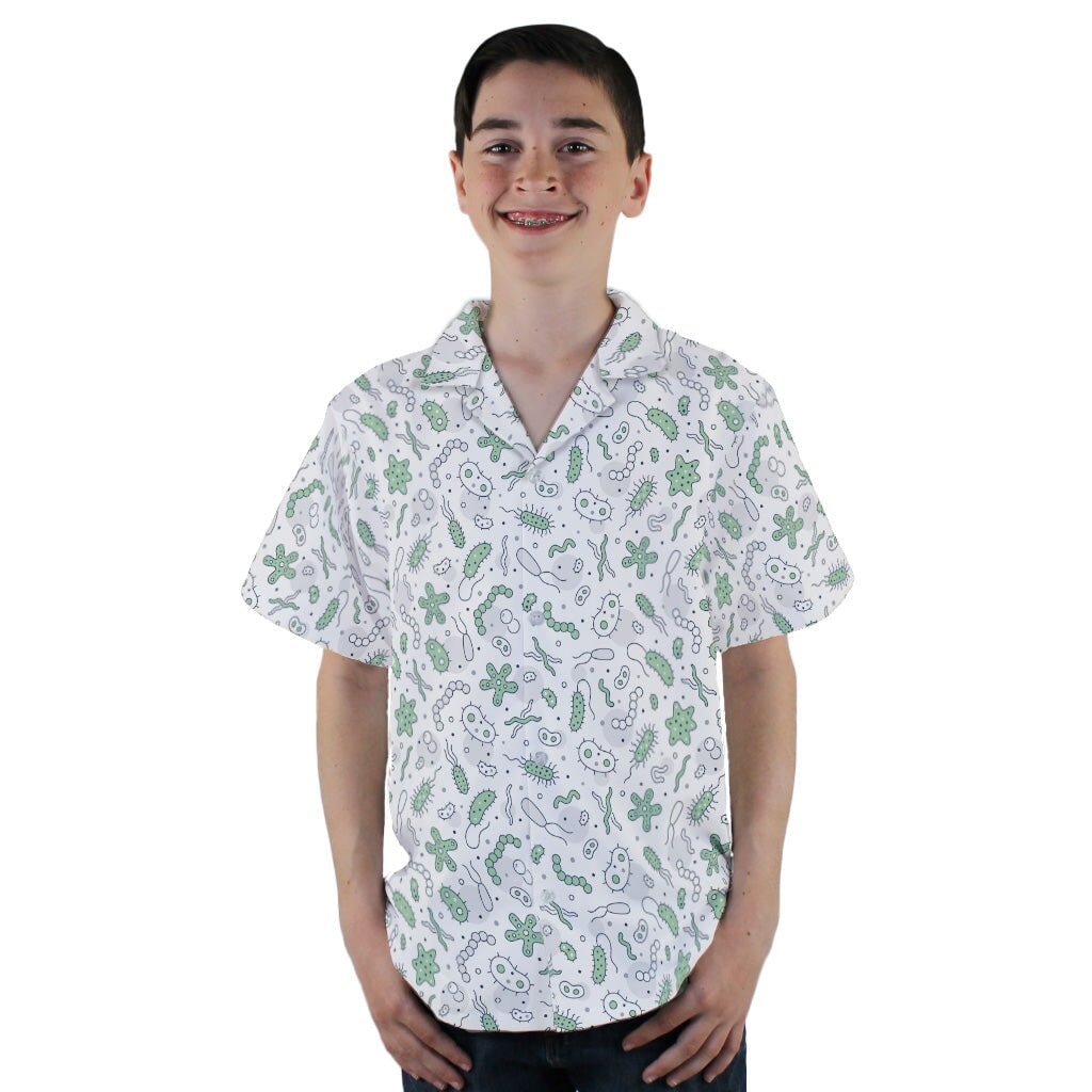 Science Green Microbes White Youth Hawaiian Shirt - YL - -