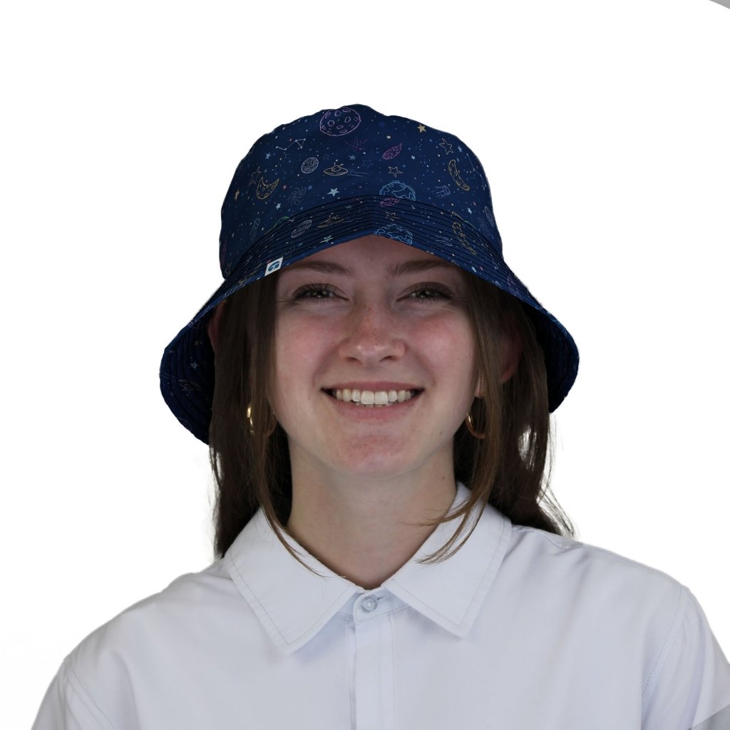 Space Doodles Blue Bucket Hat - M - Black Stitching - -