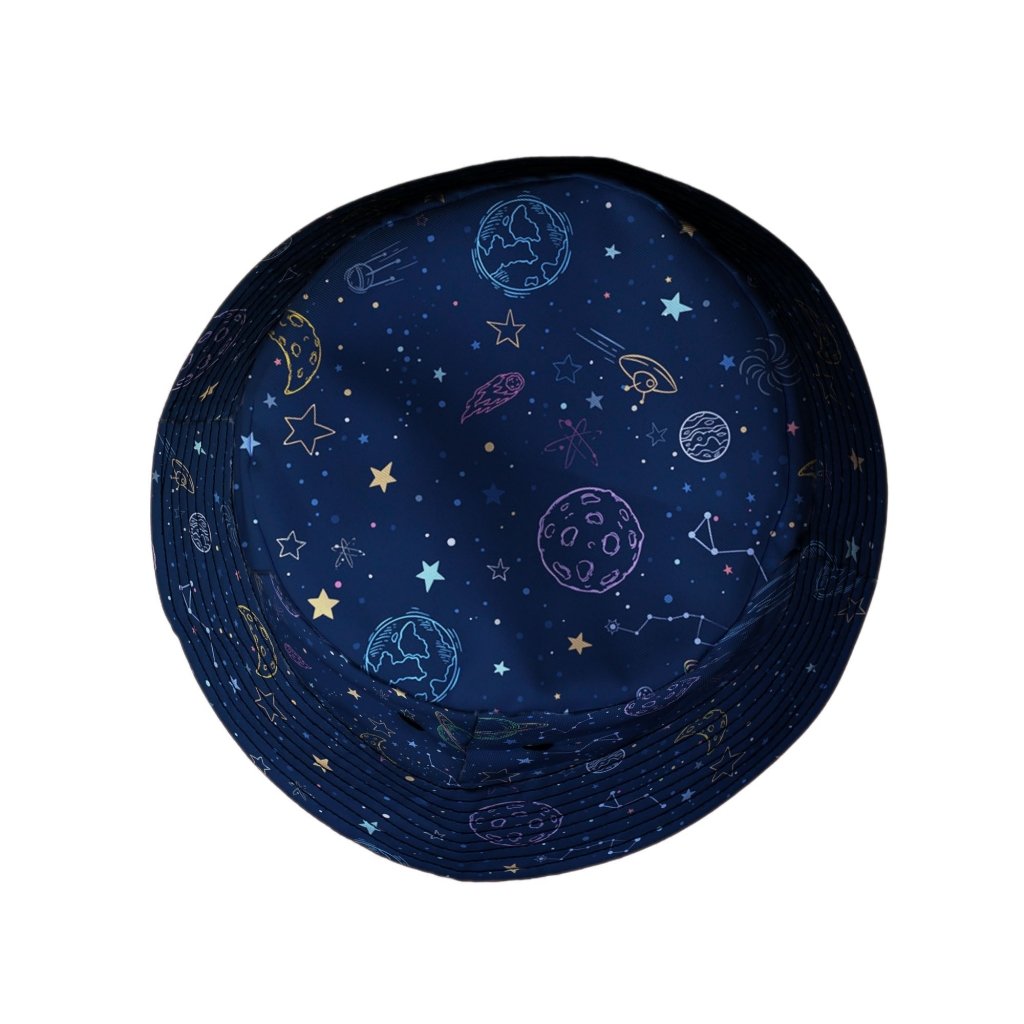 Space Doodles Blue Bucket Hat - M - Black Stitching - -