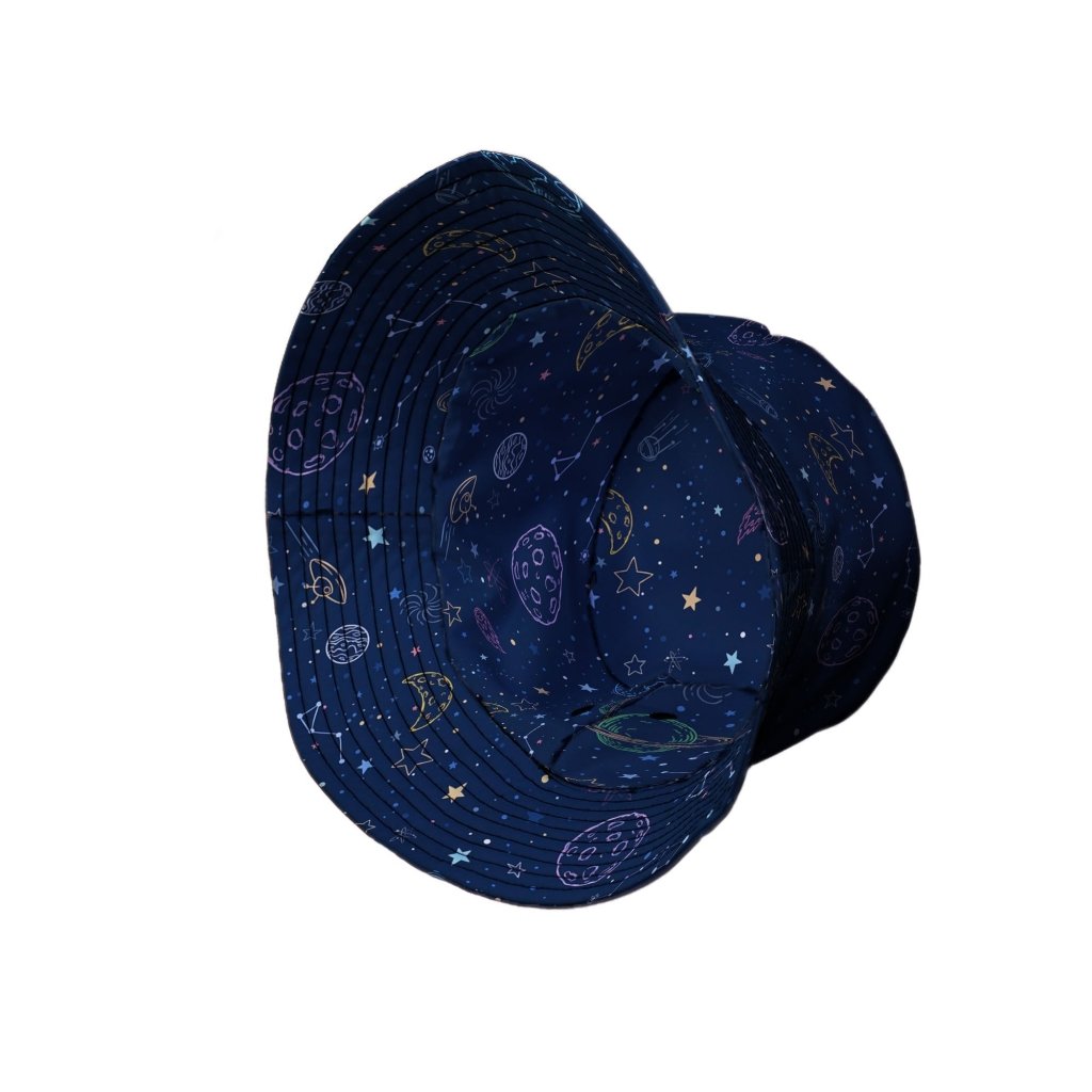 Space Doodles Blue Bucket Hat - M - Black Stitching - -