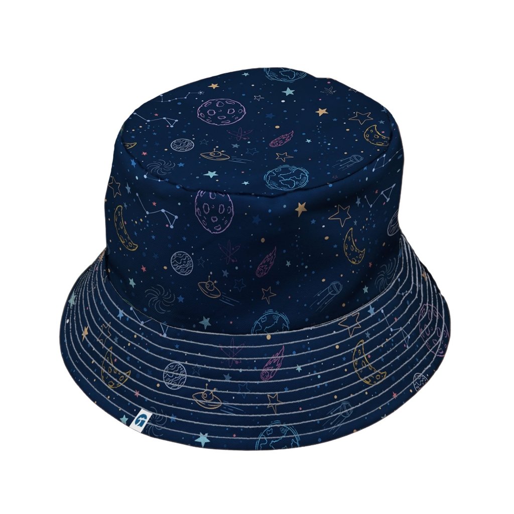 Space Doodles Blue Bucket Hat - M - Black Stitching - -