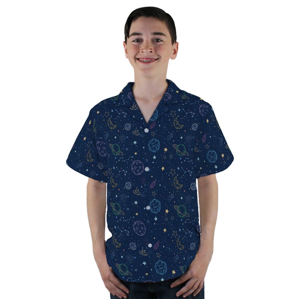 Space Doodles Blue Youth Hawaiian Shirt - YL - -