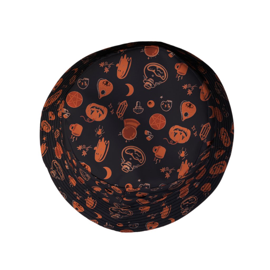 Spooky Halloween Orange Bucket Hat - M - Grey Stitching - -