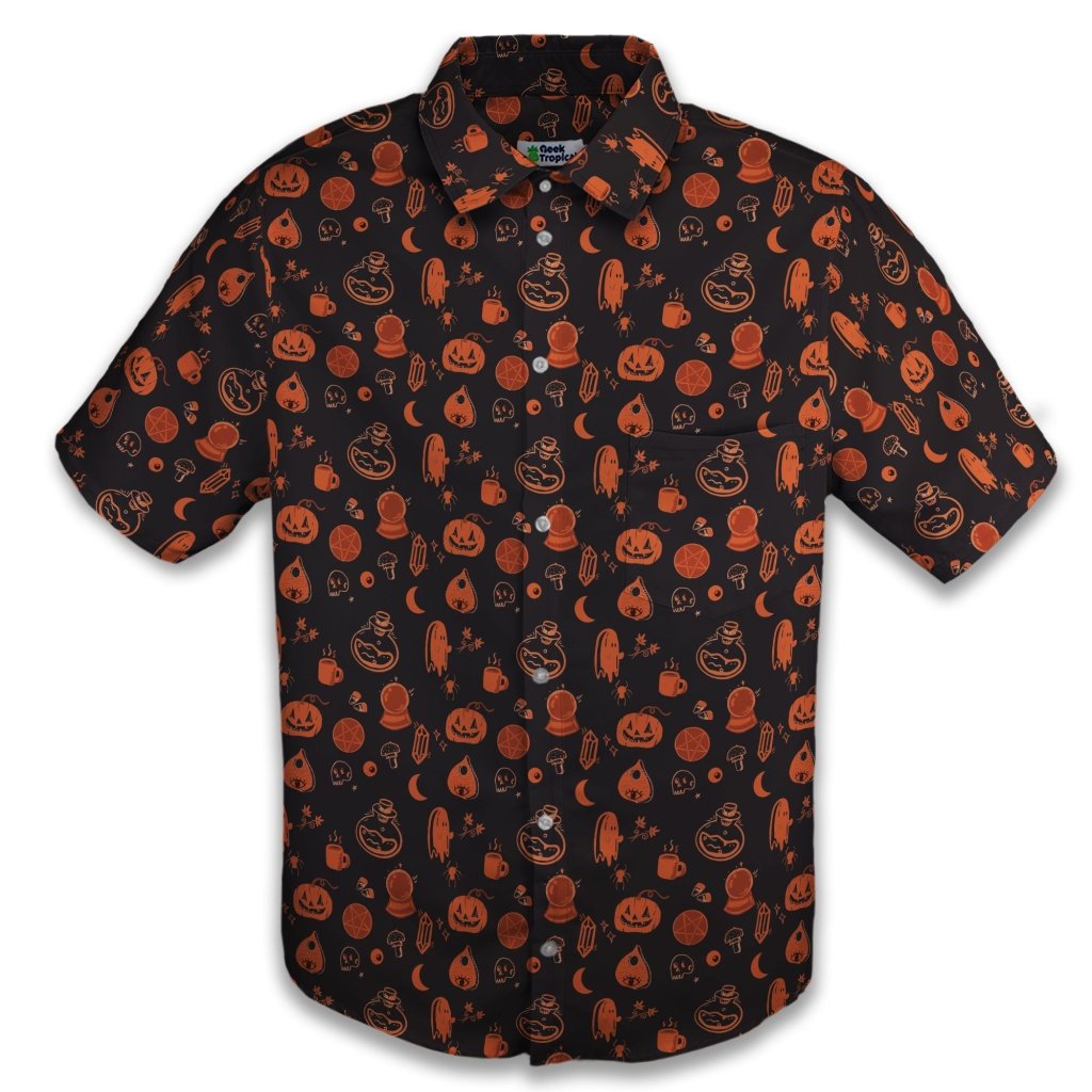 Spooky Halloween Orange Button Up Shirt - S - Button Down Shirt - No Pocket -