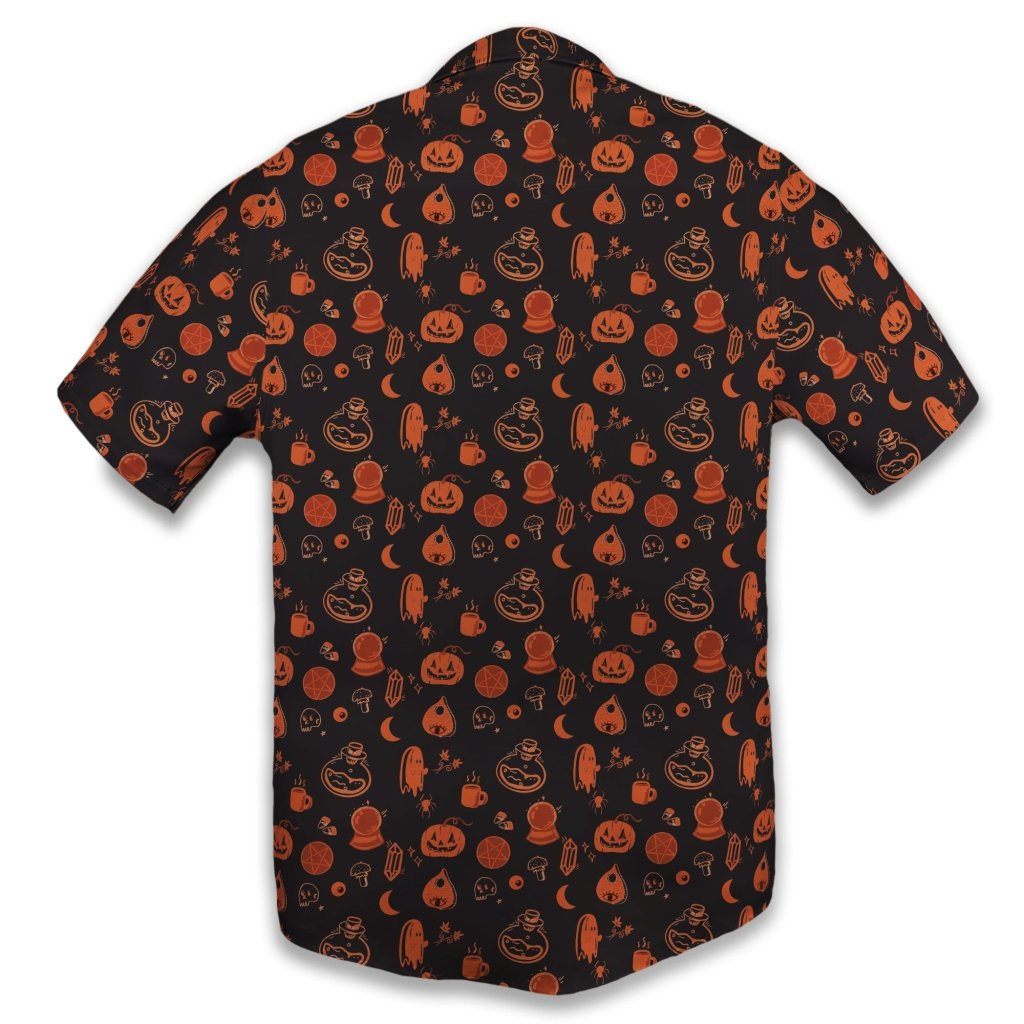 Spooky Halloween Orange Button Up Shirt - S - Hawaiian Shirt - No Pocket -
