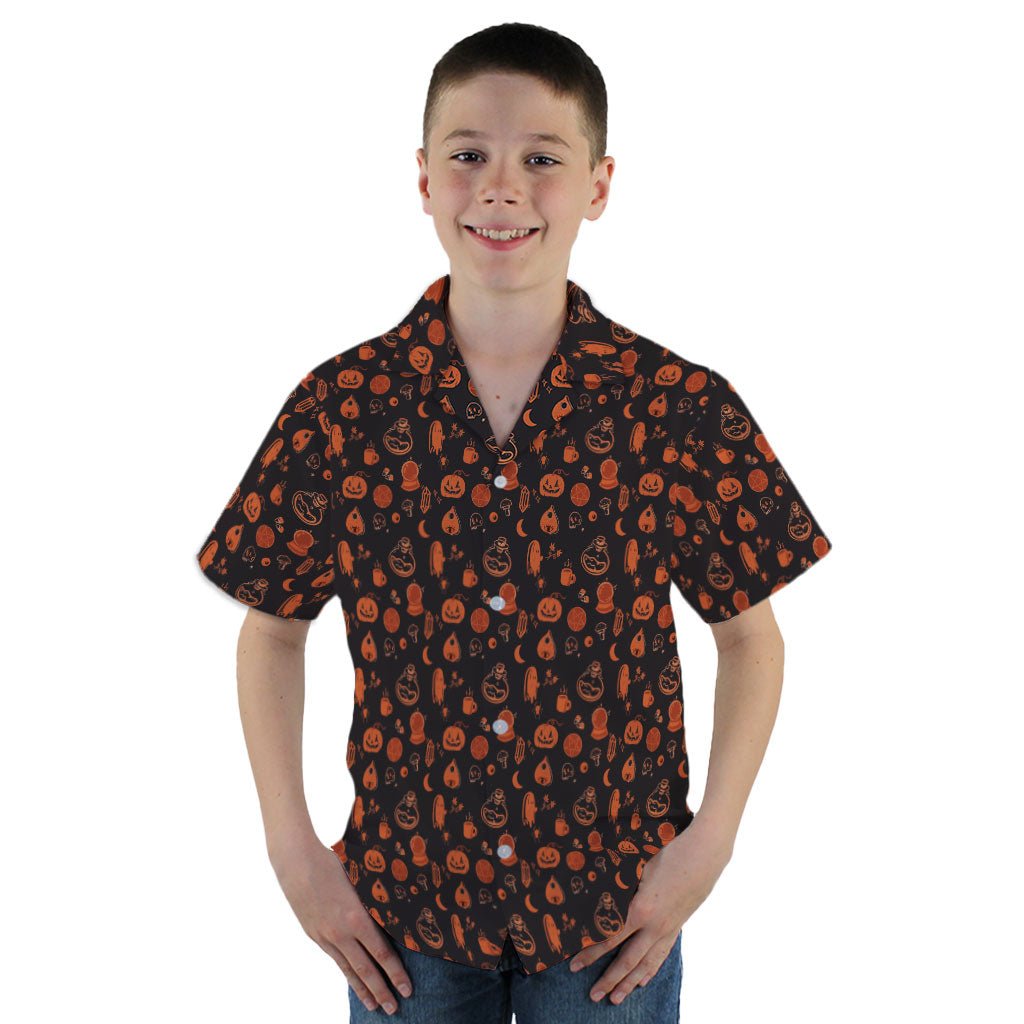 Spooky Halloween Orange Youth Hawaiian Shirt - YM - -