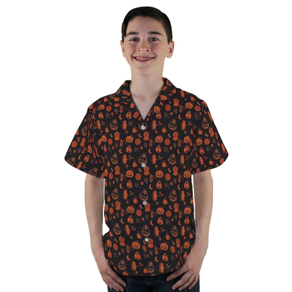 Spooky Halloween Orange Youth Hawaiian Shirt - YL - -