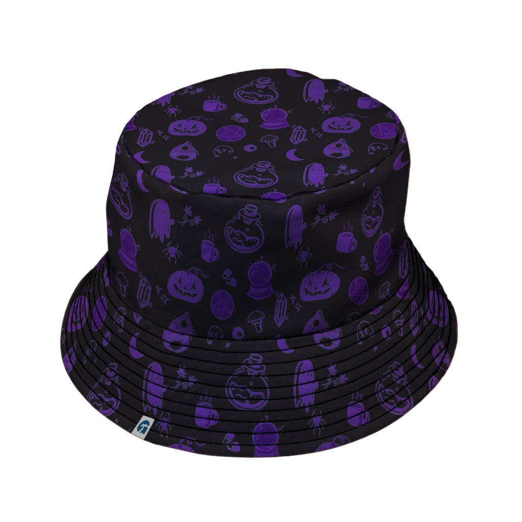 Spooky Halloween Purple Bucket Hat - M - Black Stitching - -