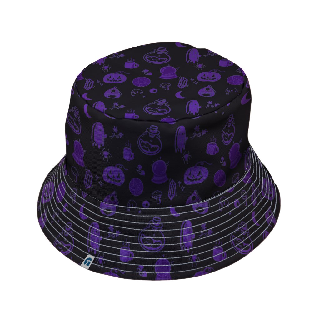 Spooky Halloween Purple Bucket Hat - M - Grey Stitching - -