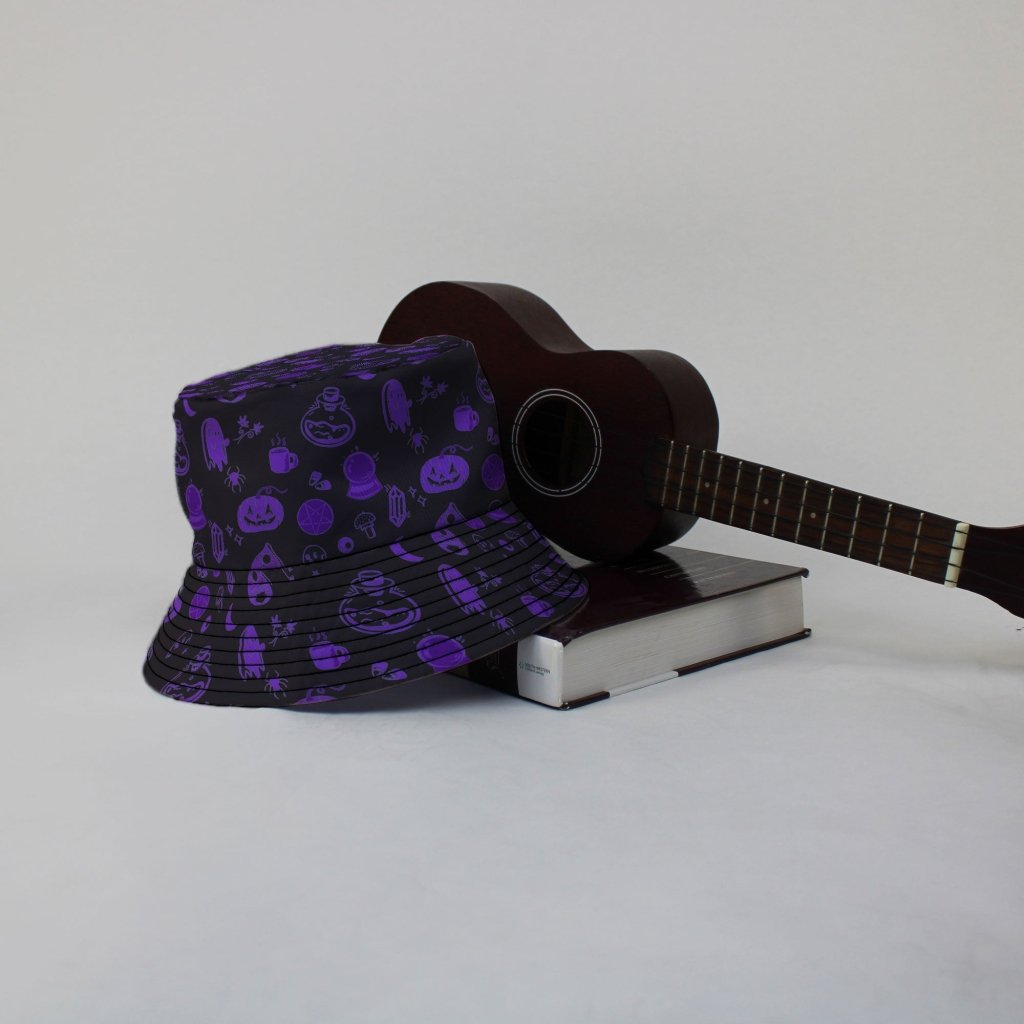 Spooky Halloween Purple Bucket Hat - M - Grey Stitching - -