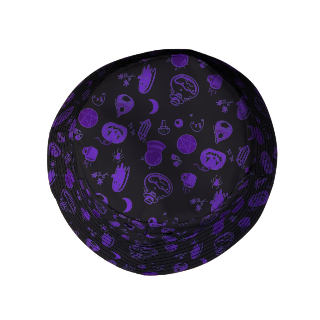 Spooky Halloween Purple Bucket Hat - M - Grey Stitching - -