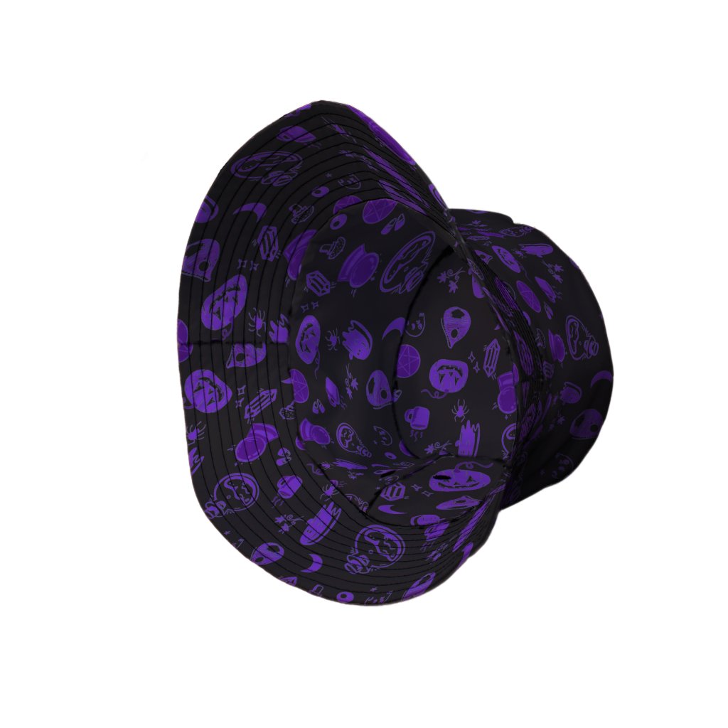 Spooky Halloween Purple Bucket Hat - M - Grey Stitching - -