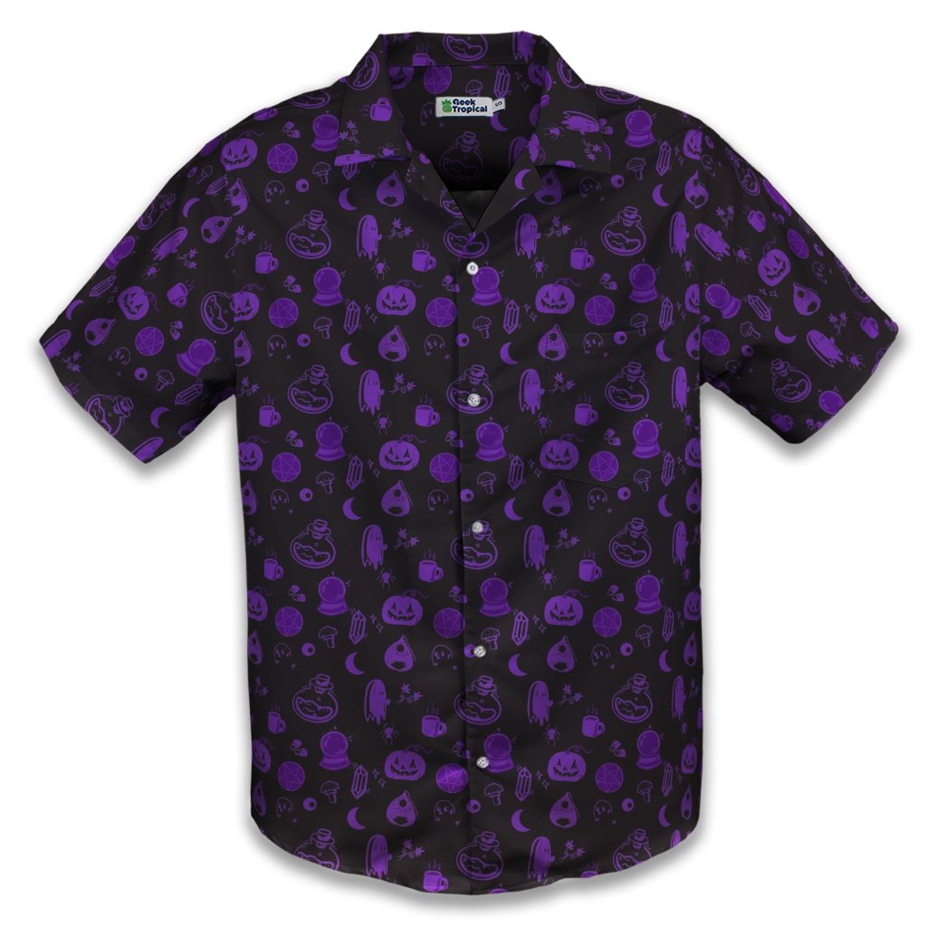 Spooky Halloween Purple Button Up Shirt - S - Hawaiian Shirt - No Pocket -