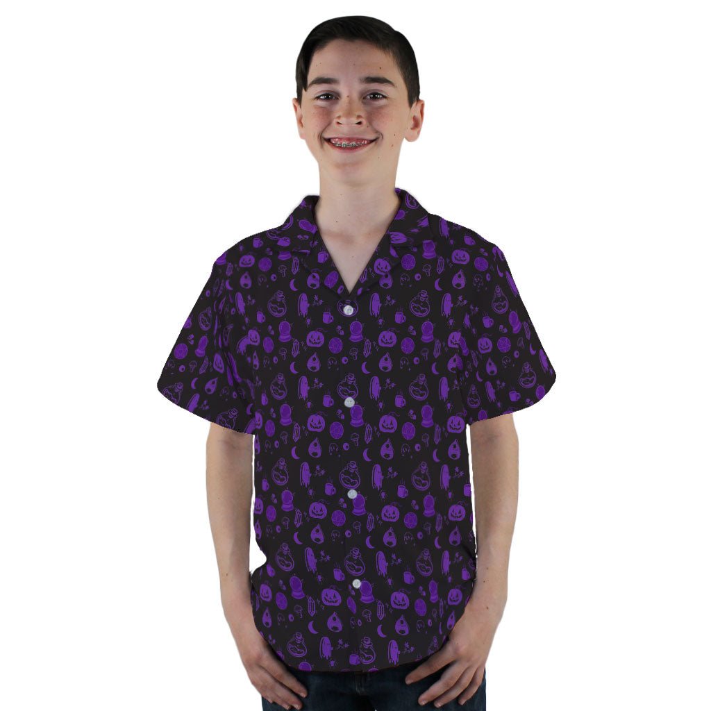 Spooky Halloween Purple Youth Hawaiian Shirt - YL - -