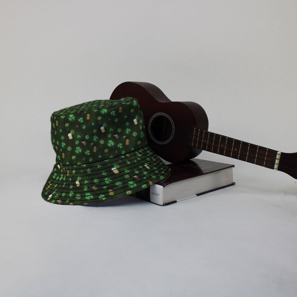 St. Patrick's Day DND Dice Bucket Hat - M - Black Stitching - -