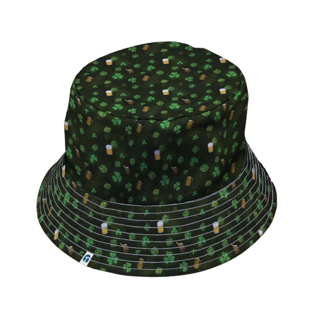 St. Patrick's Day DND Dice Bucket Hat - M - Black Stitching - -