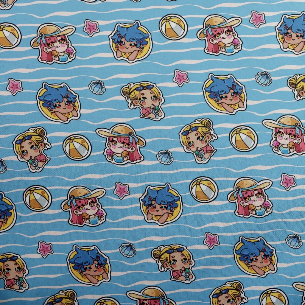 Summer Chibi Anime Stickers Poolside Blue Youth Hawaiian Shirt - YXS - -