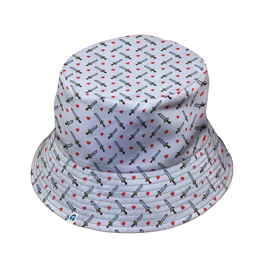 Sword and Hearts Video Game Bucket Hat - M - Black Stitching - -