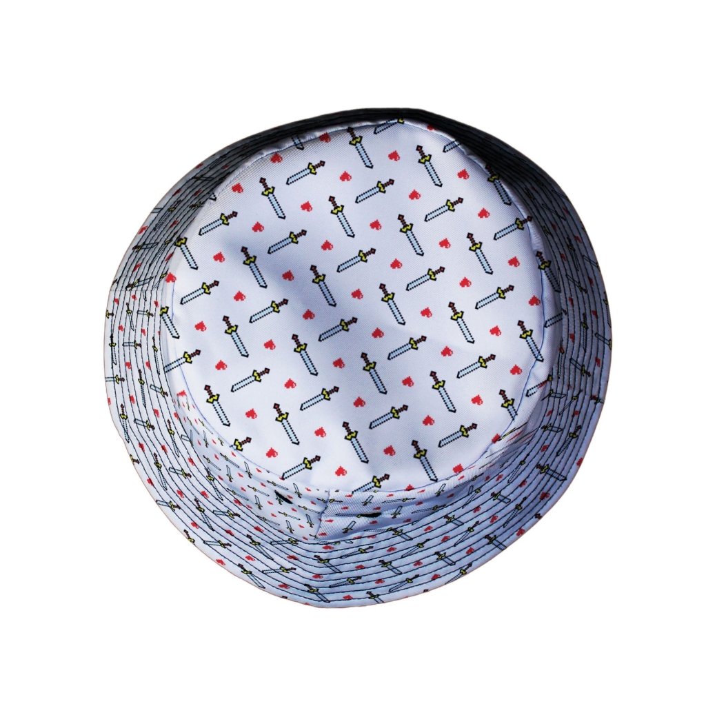 Sword and Hearts Video Game Bucket Hat - M - Grey Stitching - -