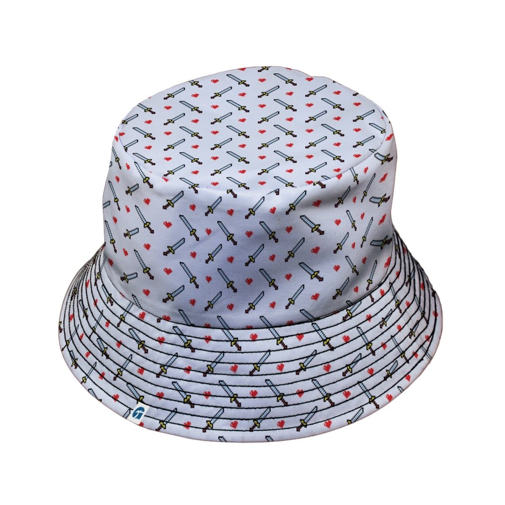 Sword and Hearts Video Game Bucket Hat - M - Grey Stitching - -