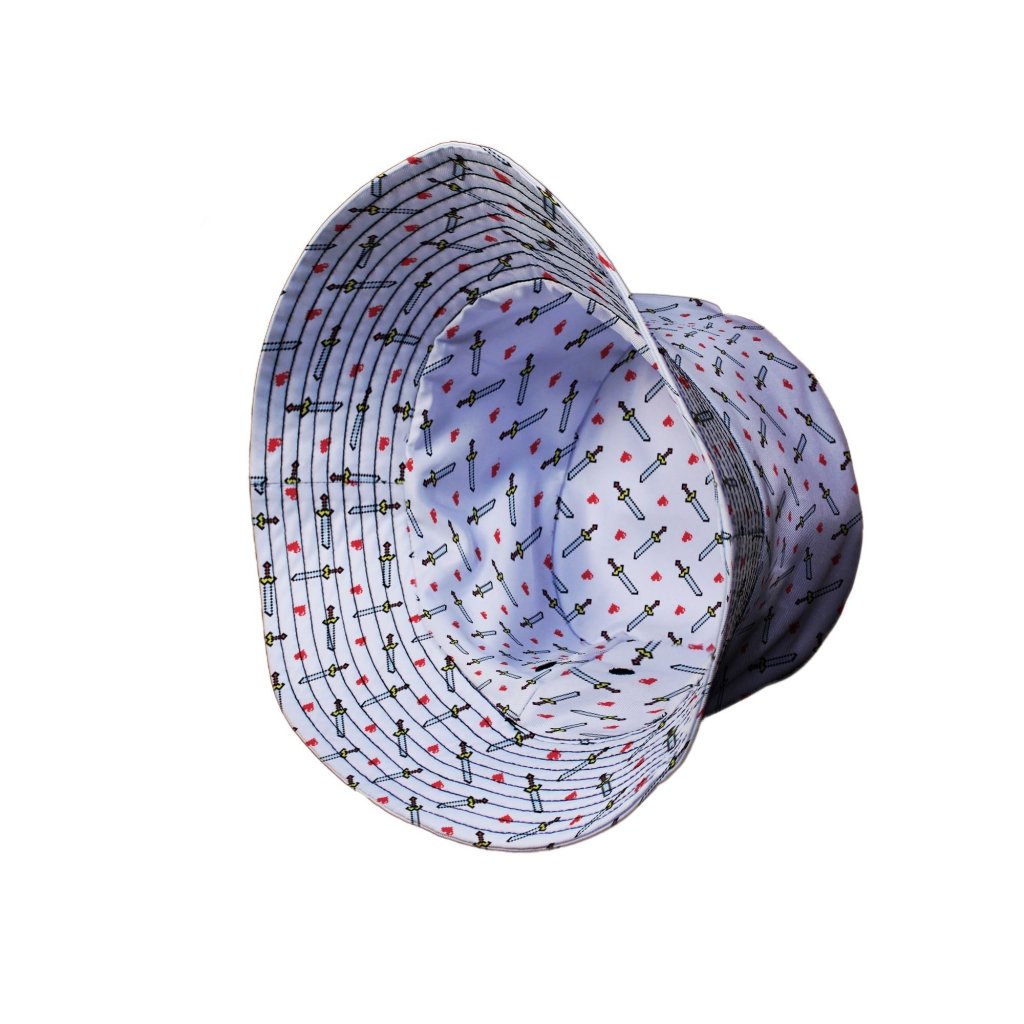 Sword and Hearts Video Game Bucket Hat - M - Grey Stitching - -