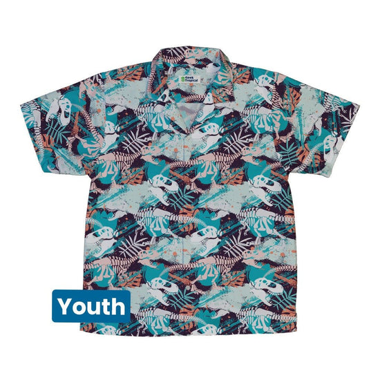 T Rex Bones Footprints Green Dinosaur Youth Hawaiian Shirt - YXS - -