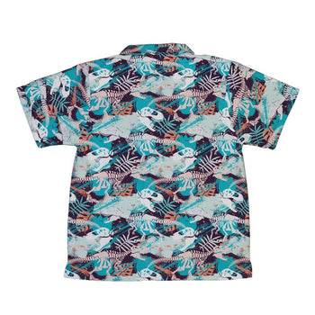 T Rex Bones Footprints Green Dinosaur Youth Hawaiian Shirt - YXS - -