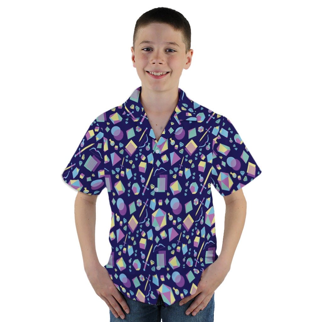 Tabletop RPG Weapons Items Purple Blue Dnd Youth Hawaiian Shirt - YM - -