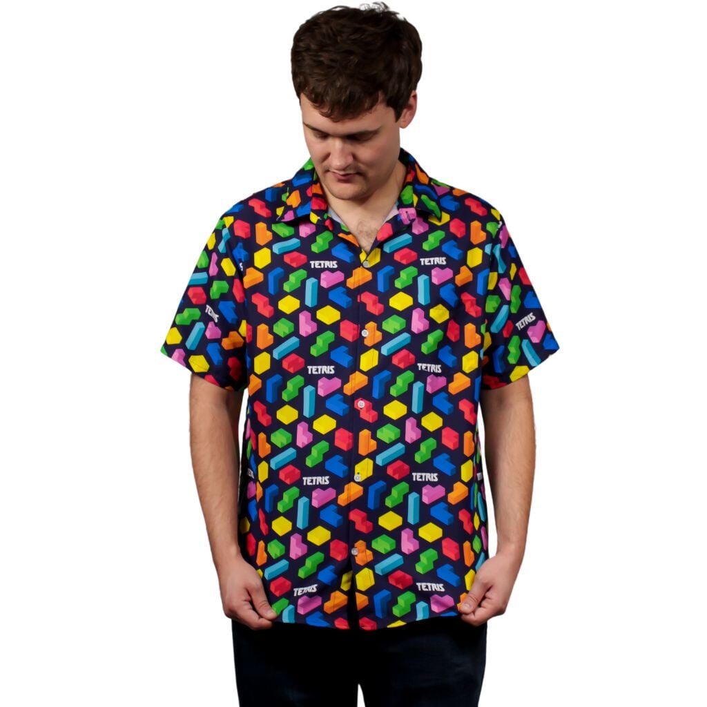 Tetris 3D Tetriminos Button Up Shirt - S - Hawaiian Shirt - No Pocket -