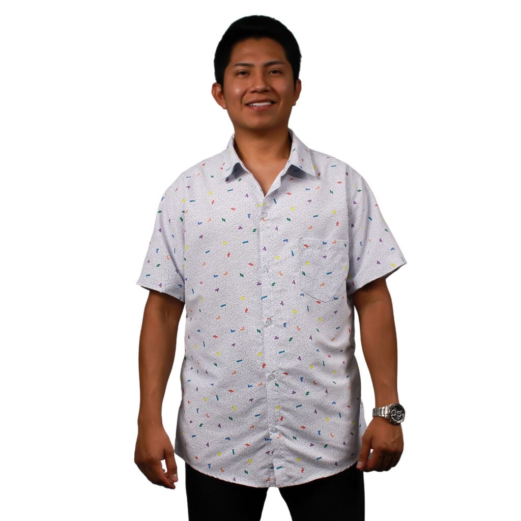 Tetris 80s 90s Throwback Button Up Shirt - S - Hawaiian Shirt - No Pocket -