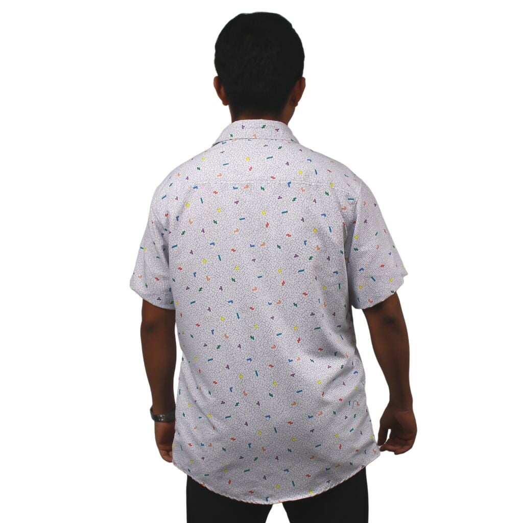 Tetris 80s 90s Throwback Button Up Shirt - S - Hawaiian Shirt - No Pocket -