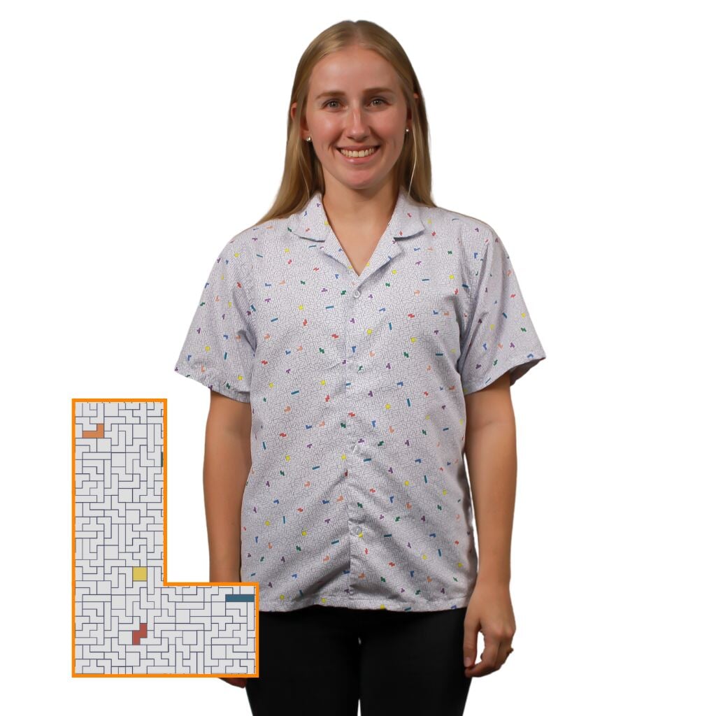 Tetris 80s 90s Throwback Button Up Shirt - S - Hawaiian Shirt - No Pocket -