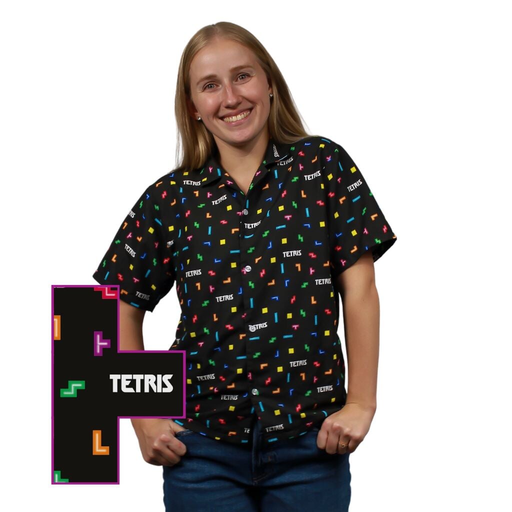 Tetris Glow Button Up Shirt - S - Hawaiian Shirt - No Pocket -