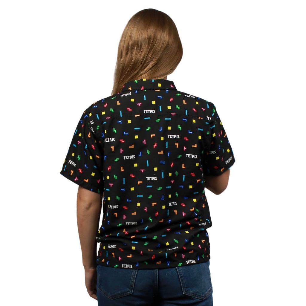 Tetris Glow Button Up Shirt - S - Hawaiian Shirt - No Pocket -
