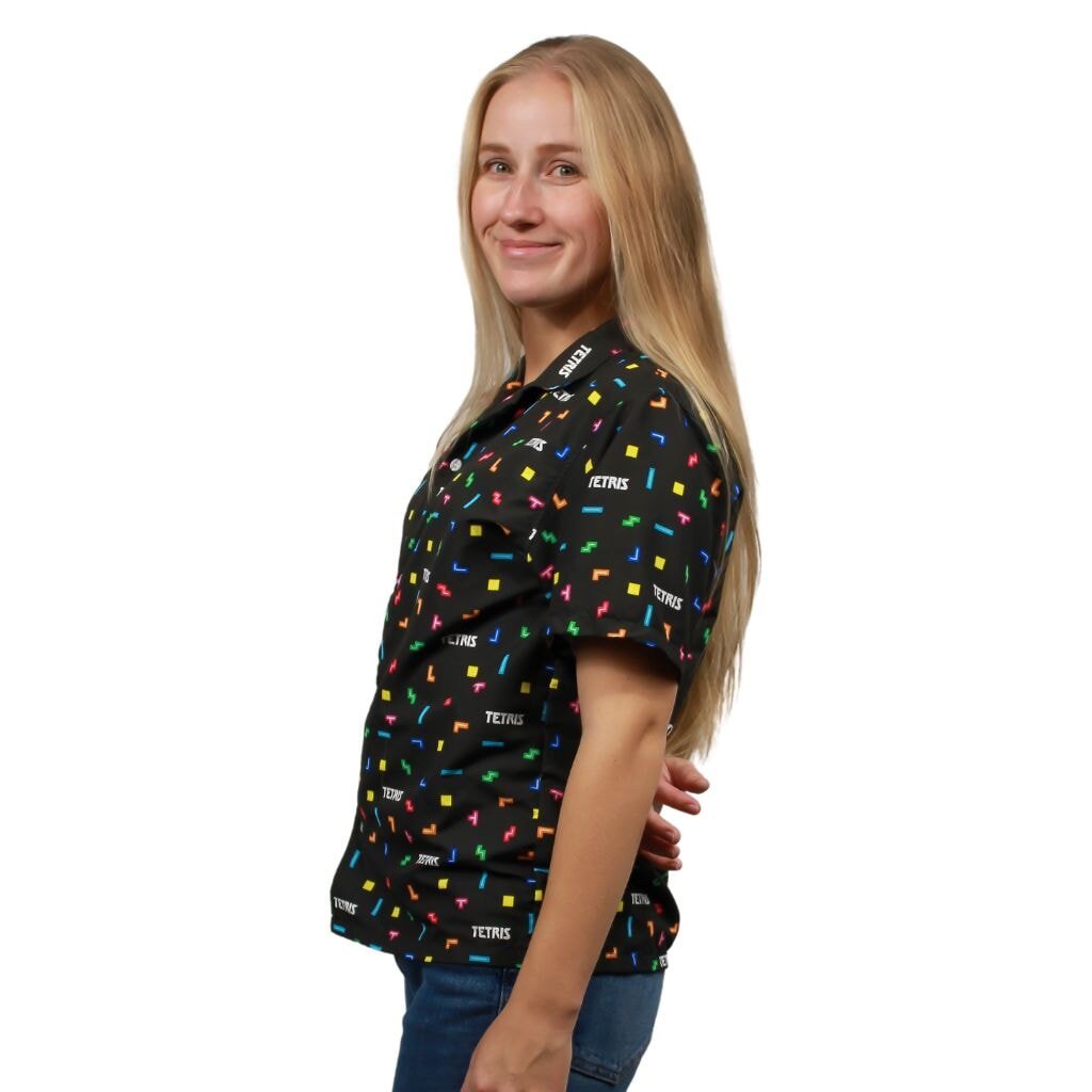 Tetris Glow Button Up Shirt - S - Hawaiian Shirt - No Pocket -