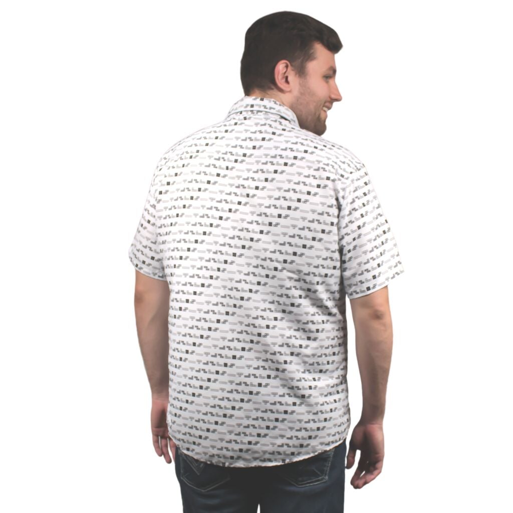 Tetris Grayscale Lines Button Up Shirt - S - Hawaiian Shirt - No Pocket -