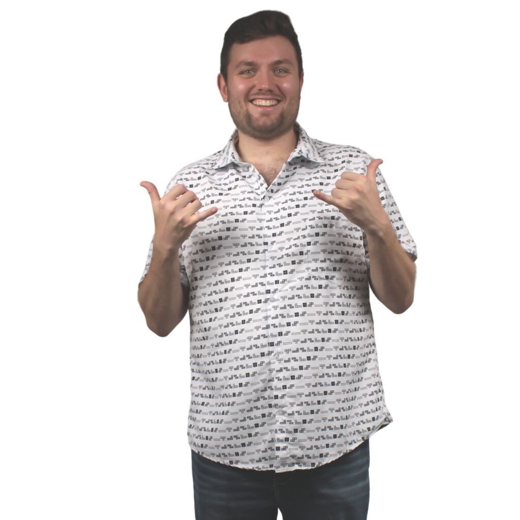 Tetris Grayscale Lines Button Up Shirt - S - Hawaiian Shirt - No Pocket -