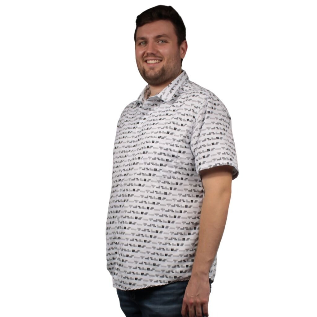 Tetris Grayscale Lines Button Up Shirt - S - Hawaiian Shirt - No Pocket -