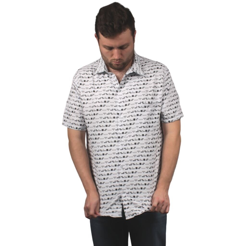 Tetris Grayscale Lines Button Up Shirt - S - Hawaiian Shirt - No Pocket -