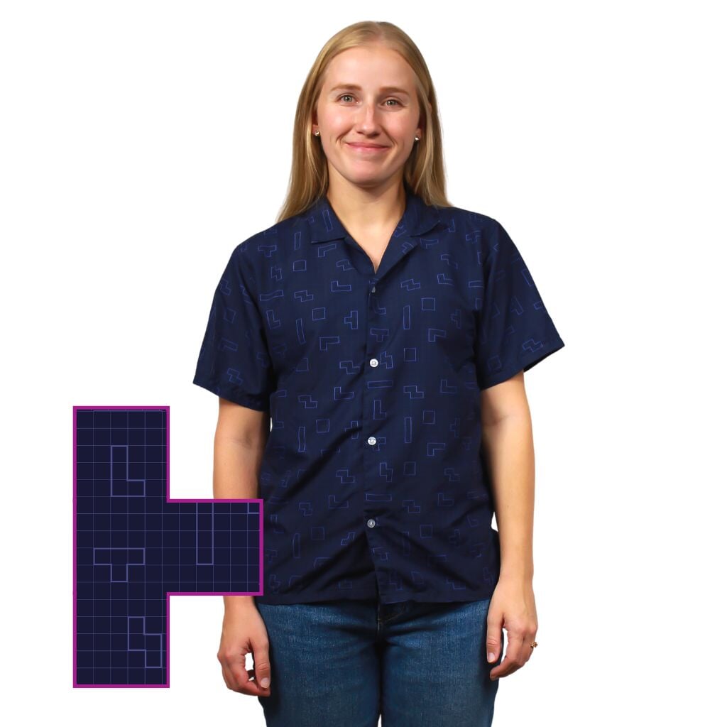 Tetris Grid Button Up Shirt - S - Hawaiian Shirt - No Pocket -