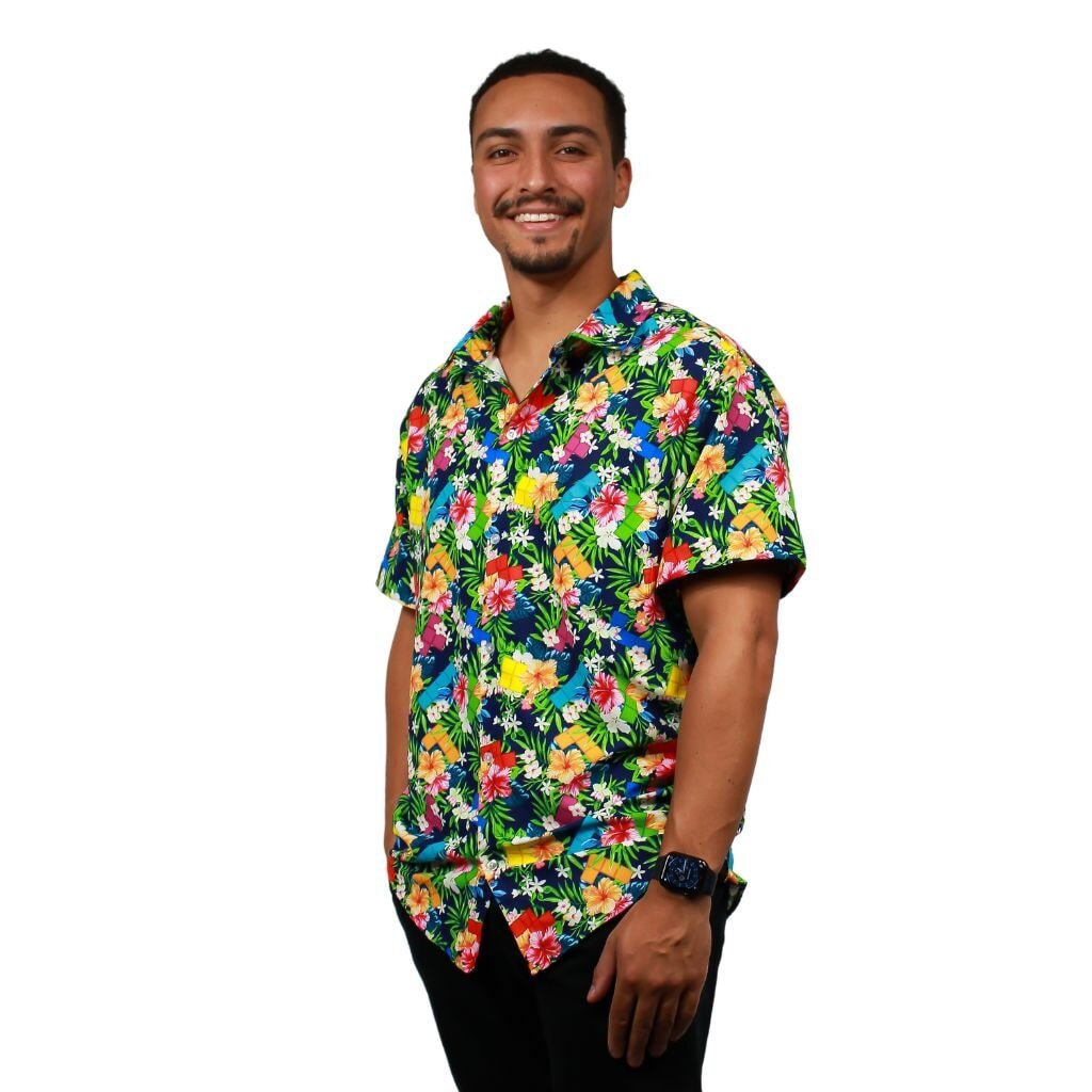 Tetris™ Hawaiian Navy | Button Up Shirt | Geek Tropical