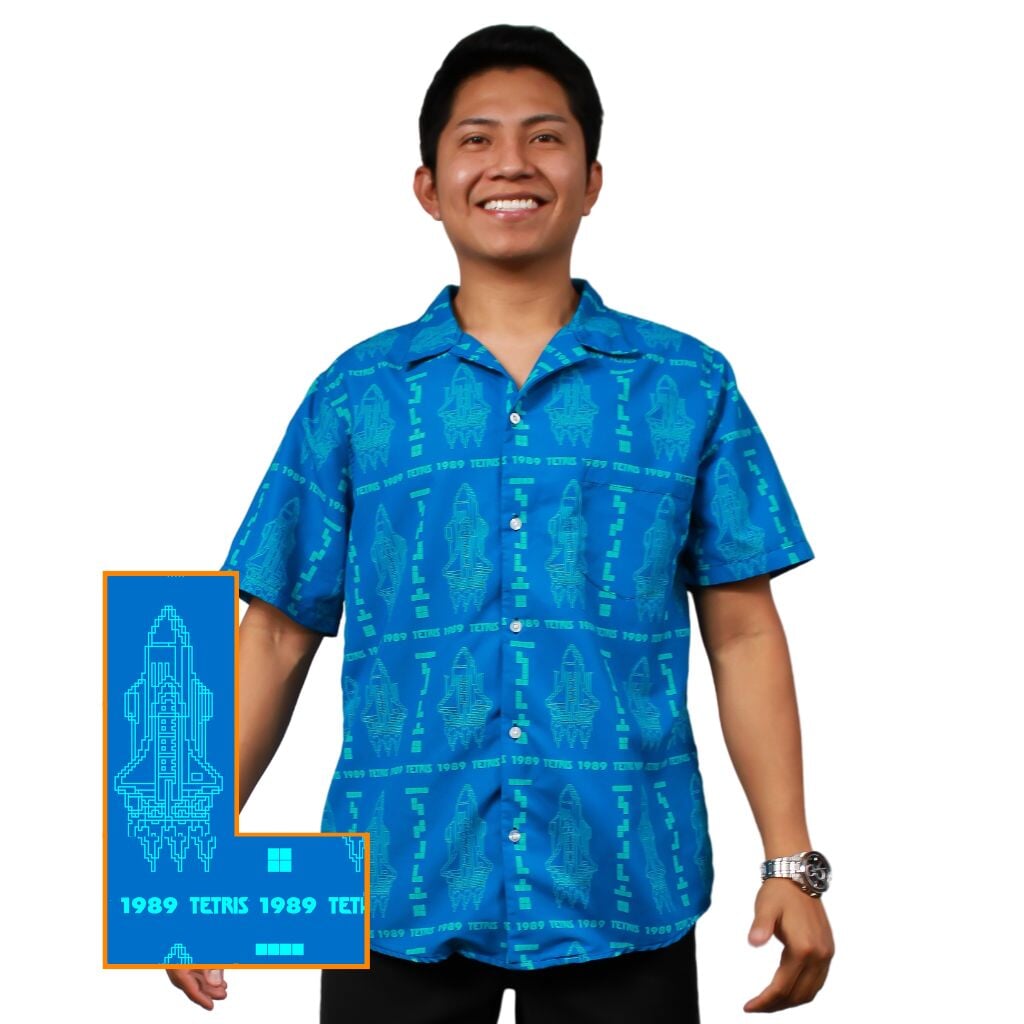 Tetris Shuttle Launch Button Up Shirt - S - Hawaiian Shirt - No Pocket -