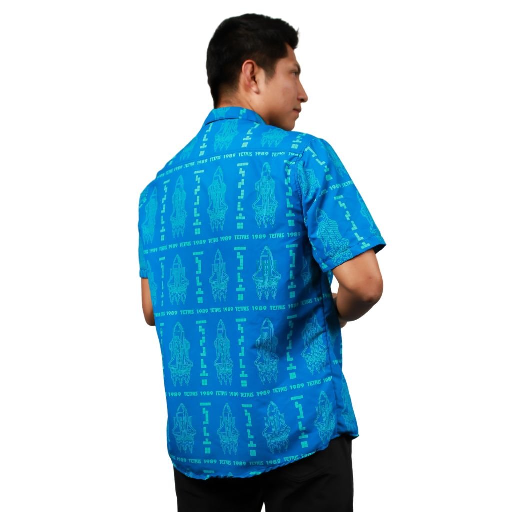 Tetris Shuttle Launch Button Up Shirt - S - Hawaiian Shirt - No Pocket -