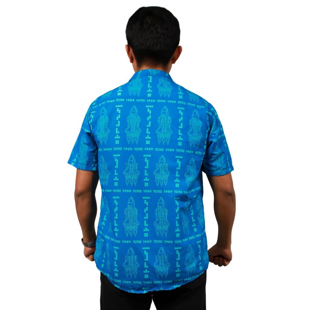 Tetris Shuttle Launch Button Up Shirt - S - Hawaiian Shirt - No Pocket -