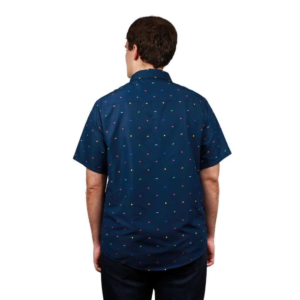 Tetris Simple Navy Button Up Shirt - S - Hawaiian Shirt - No Pocket -