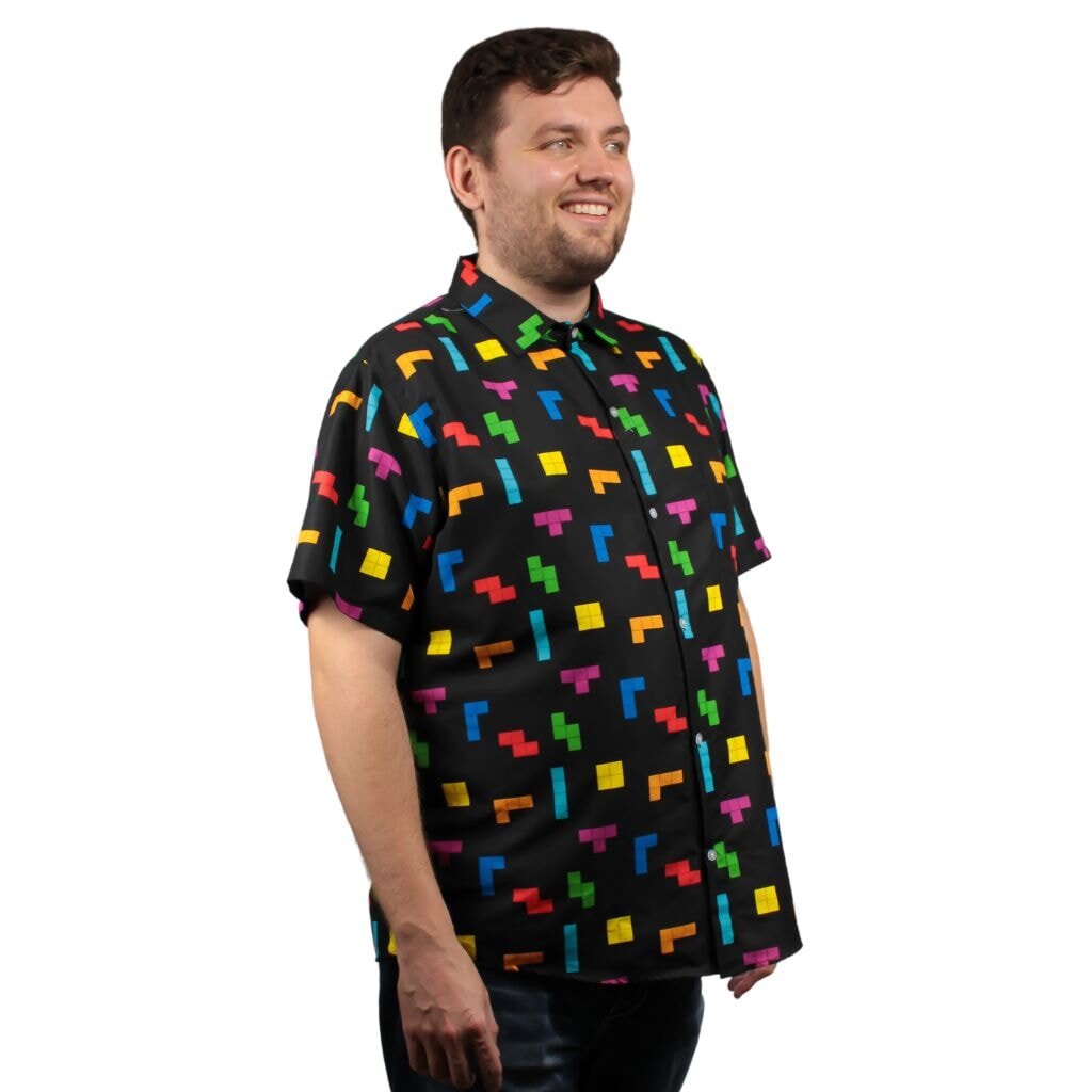 Tetris Tetriminos Drop Button Up Shirt - S - Hawaiian Shirt - No Pocket -