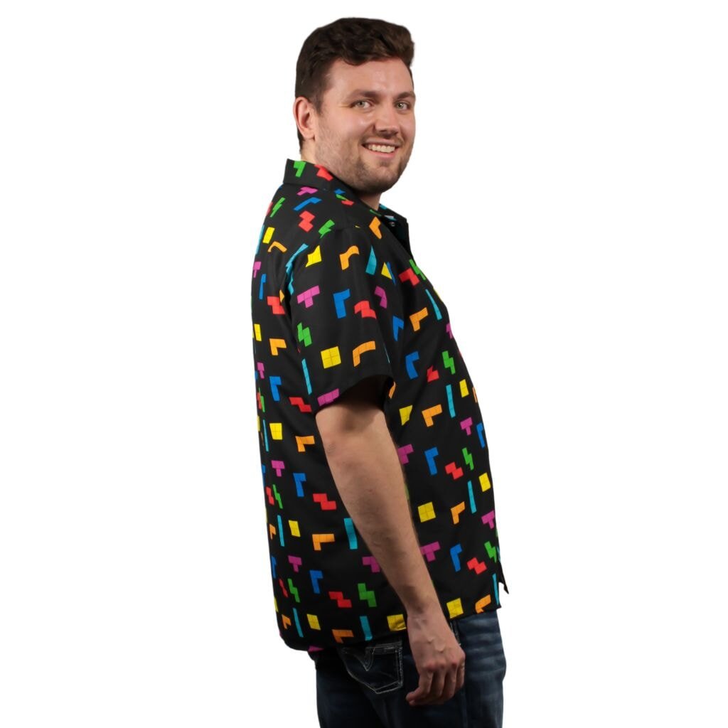 Tetris Tetriminos Drop Button Up Shirt - S - Hawaiian Shirt - No Pocket -