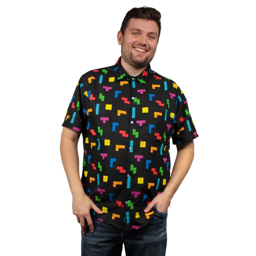 Tetris Tetriminos Drop Button Up Shirt - S - Hawaiian Shirt - No Pocket -